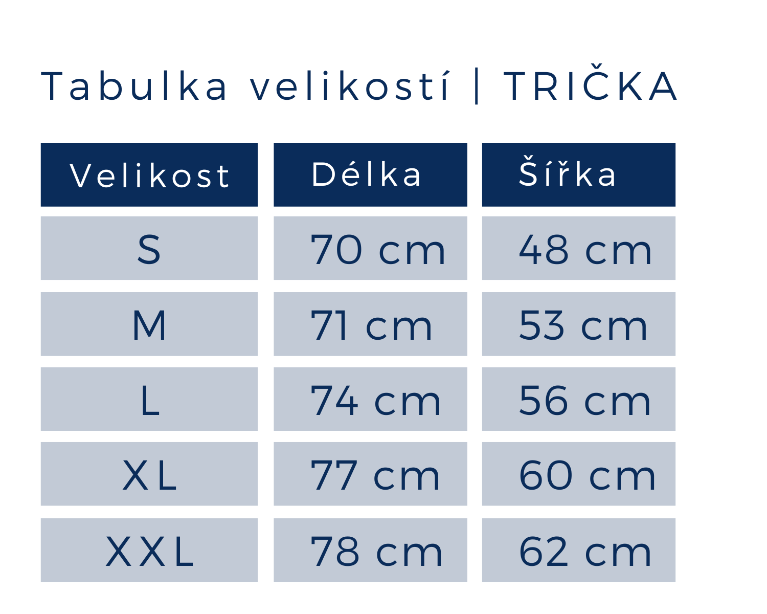 tabulka velikostí - pánská trička